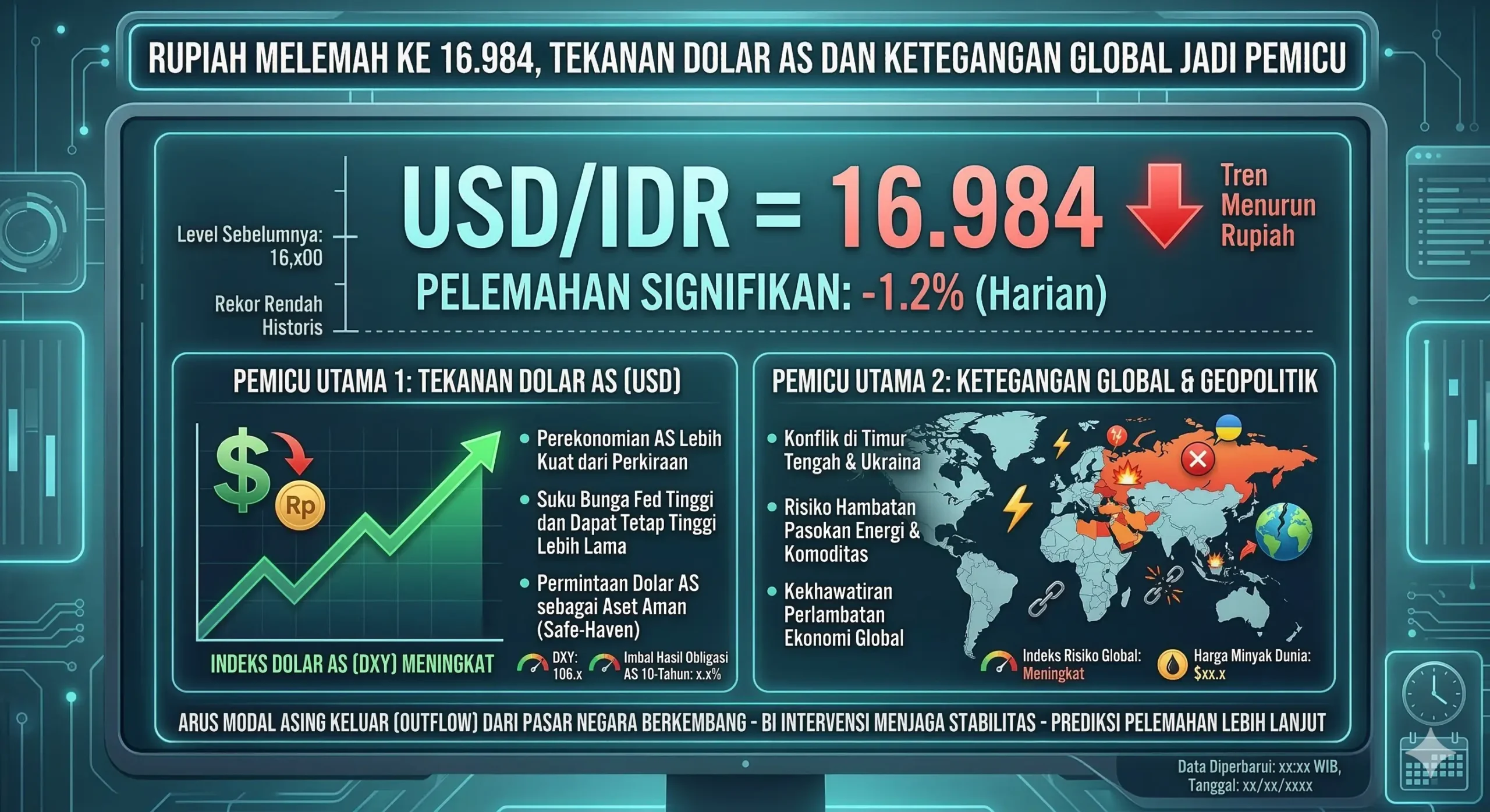 Rupiah Melemah ke 16.984, Tekanan Dolar AS dan Ketegangan Global Jadi Pemicu