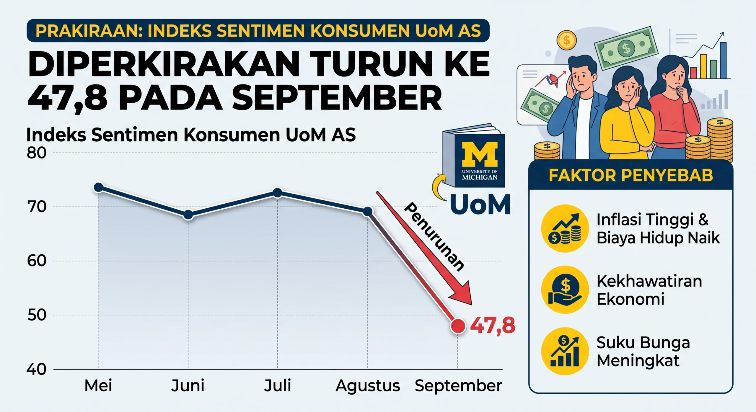 Indeks Sentimen Konsumen UoM AS Diperkirakan Turun ke 47,8 pada September