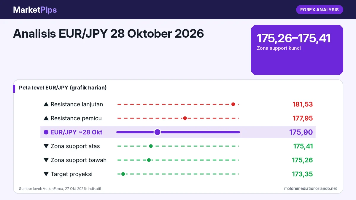 Analisis EUR/JPY 28 Oktober 2026: Bertahan di Zona Support 175,26–175,41, Penembusan 177,95 Jadi Sinyal Dasar Jangka Pendek