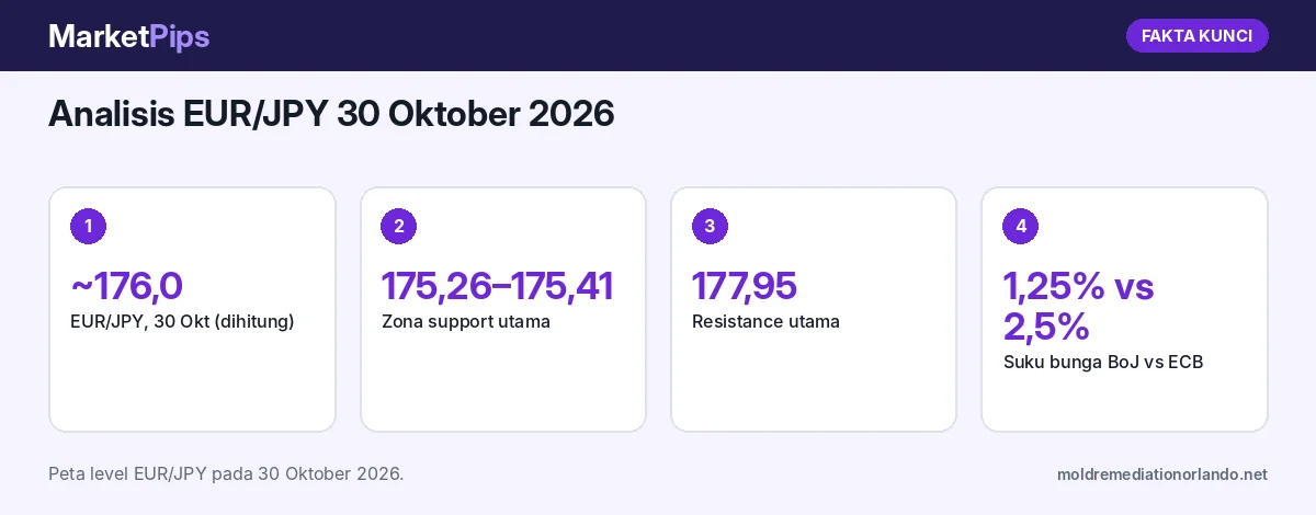 Fakta kunci: Analisis EUR/JPY 30 Oktober 2026: Sekitar 176 Tertekan ECB dan BoJ, Support 175,26