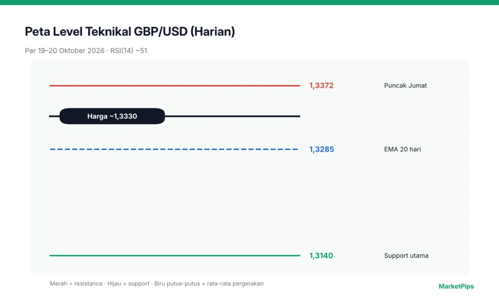 Peta level teknikal GBP/USD pada grafik harian per 19–20 Oktober 2026.