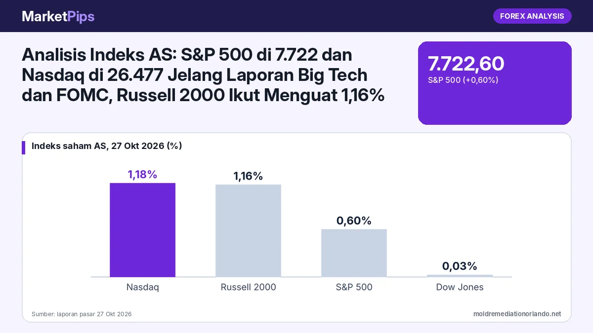 Analisis Indeks AS: S&P 500 di 7.722 dan Nasdaq di 26.477 Jelang Laporan Big Tech dan FOMC, Russell 2000 Ikut Menguat 1,16%