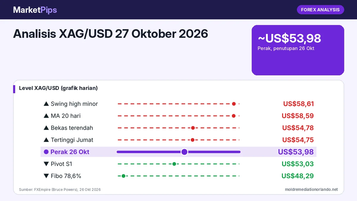 Analisis XAG/USD 27 Oktober 2026: Perak di Sekitar US$54, Harus Tembus US$54,75 untuk Redakan Tekanan, Support Jauh di US$48,29