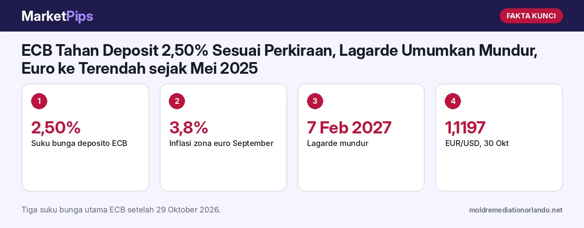 Fakta kunci: ECB Tahan Deposit 2,50% Sesuai Perkiraan, Lagarde Umumkan Mundur, Euro ke Terendah sejak Mei 2025