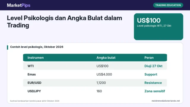 Level Psikologis dan Angka Bulat dalam Trading: Mengapa Harga Sering Bereaksi di 100, 4.000, atau 1,1200, dengan Contoh WTI di US$100