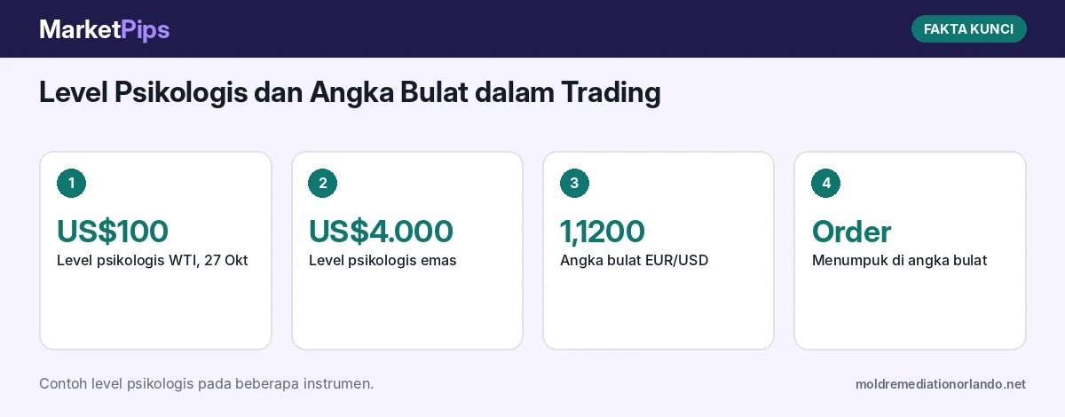 Fakta kunci: Level Psikologis dan Angka Bulat dalam Trading: Mengapa Harga Sering Bereaksi di 100, 4.000, atau 1,1200, dengan Contoh WTI di US$100