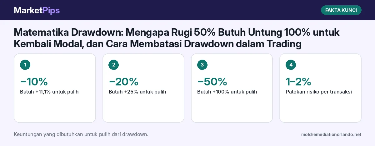 Fakta kunci: Matematika Drawdown: Mengapa Rugi 50% Butuh Untung 100% untuk Kembali Modal, dan Cara Membatasi Drawdown dalam Trading