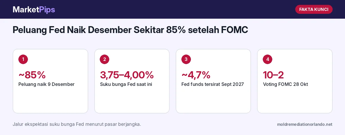 Fakta kunci: Peluang Fed Naik Desember Sekitar 85% setelah FOMC: Data Apa yang Bisa Mengubahnya?